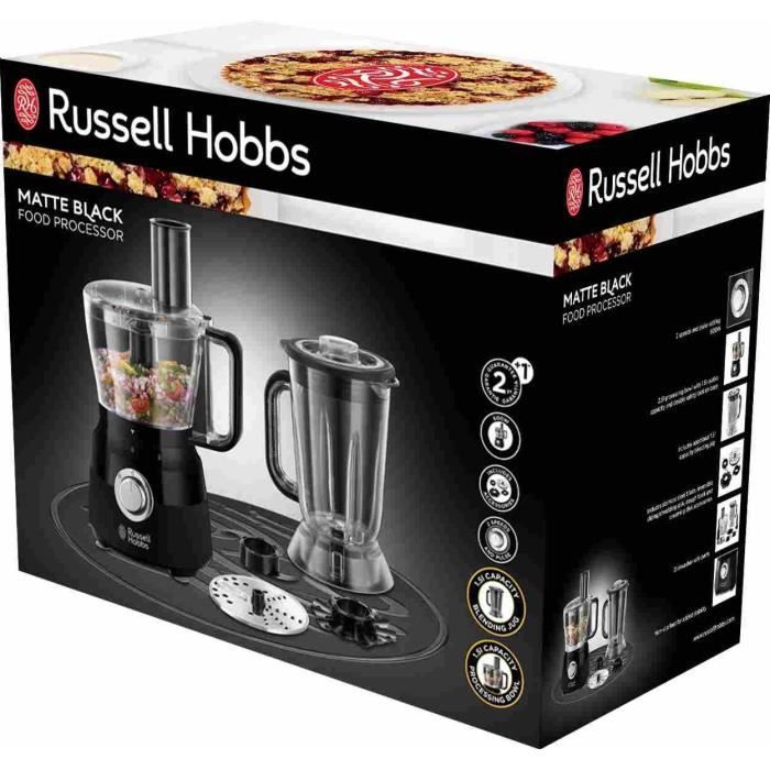 Robot Multifonction - RUSSELL HOBBS - Matte Black 24732-56 - 600 W - Bol 2,5 L - Lames inox - Disque réversible - Noir mat