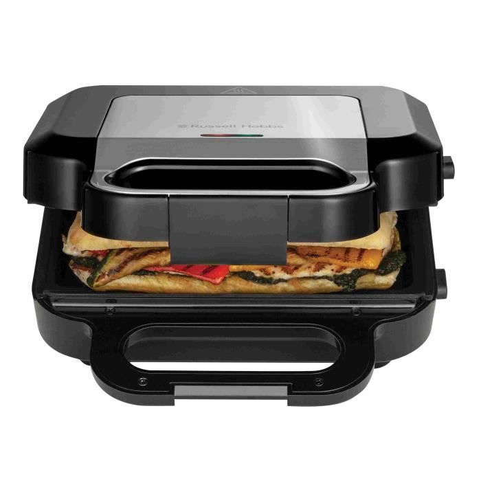 Appareil a sandwich 3 en 1 - RUSSELL HOBBS - 26810-56 - 750 W - 3 plaques amovibles - Noir mat / Acier