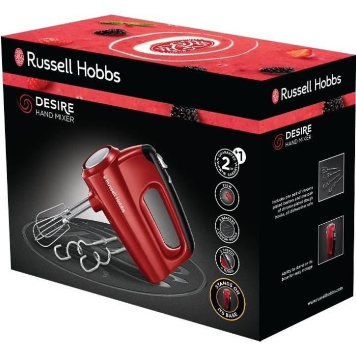 Batteur électrique - RUSSELL HOBBS - Desire 24670-56 - 350 W - 5 vitesses + Turbo - Rouge / Noir