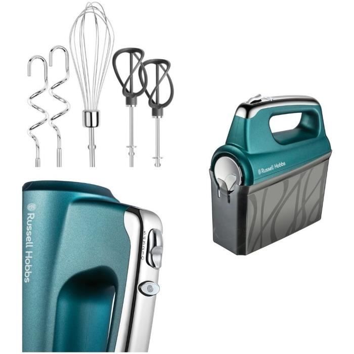 Batteur Mixeur Swirl - Russell Hobbs - 5 Vitesses - Fonction Turbo - Pétrin - Fouets - Turquoise