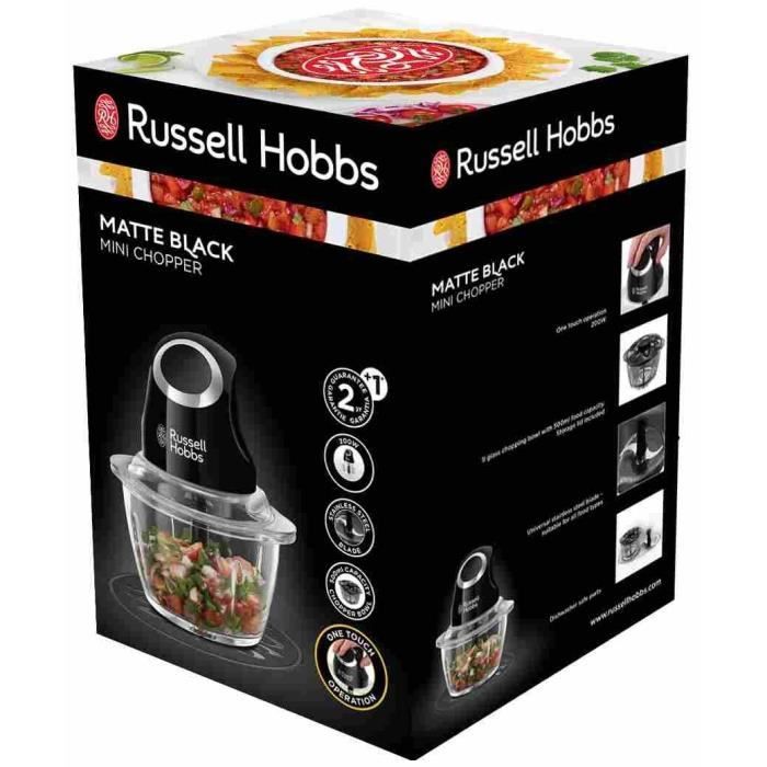 Mini Hachoir - RUSSELL HOBBS - Desire 24662-56 - 200 W - Bol en verre 1 L - Lames inox - Noir mat