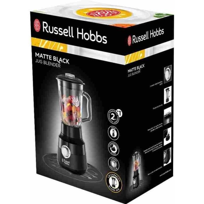 Blender - RUSSELL HOBBS - Matte Black 24722-56 - 650 W - Noir mat - Bol verre 1,5 L - 2 vitesses + pulse