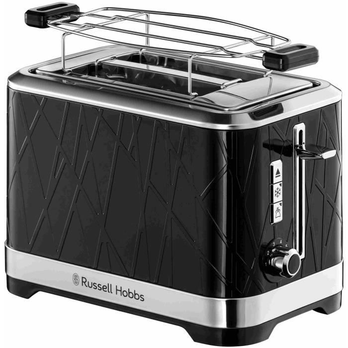 Grille-Pain - RUSSELL HOBBS - Structure Noir - 1500 W - Fentes extra larges - Technologie Lift'n Look, réchauffage, décongélation