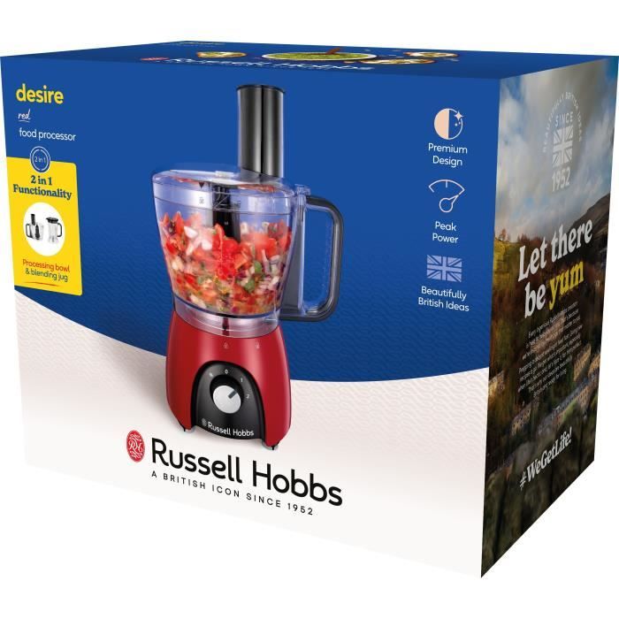 Robot culinaire - RUSSEL HOBBS - Desire Red - 600 W - 2 vitesses + pulse - Rouge