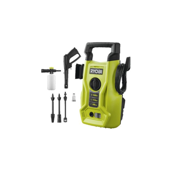 RYOBI - Nettoyeur haute pression 1400 W - 110 bars - 390 L - flexible 5 m PVC - lances vario & turbo - buse détergent - RY110PWA