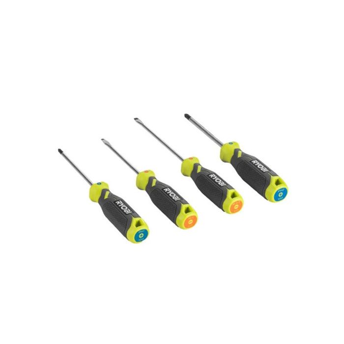 Jeu de 4 tournevis magnétiques RYOBI - RHSDS4PC - PH1, PH2, SL4, SL5,5 - poignées ergonomiques antidérapantes