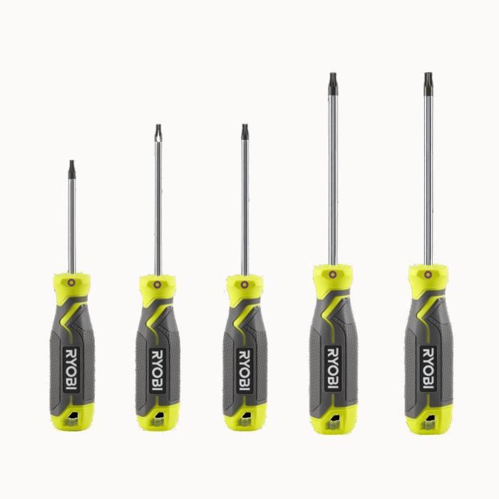 RYOBI - Jeu de 5 tournevis TORX avec lame aimantée T10, T15, T20, T25, T30 - RHSDST5