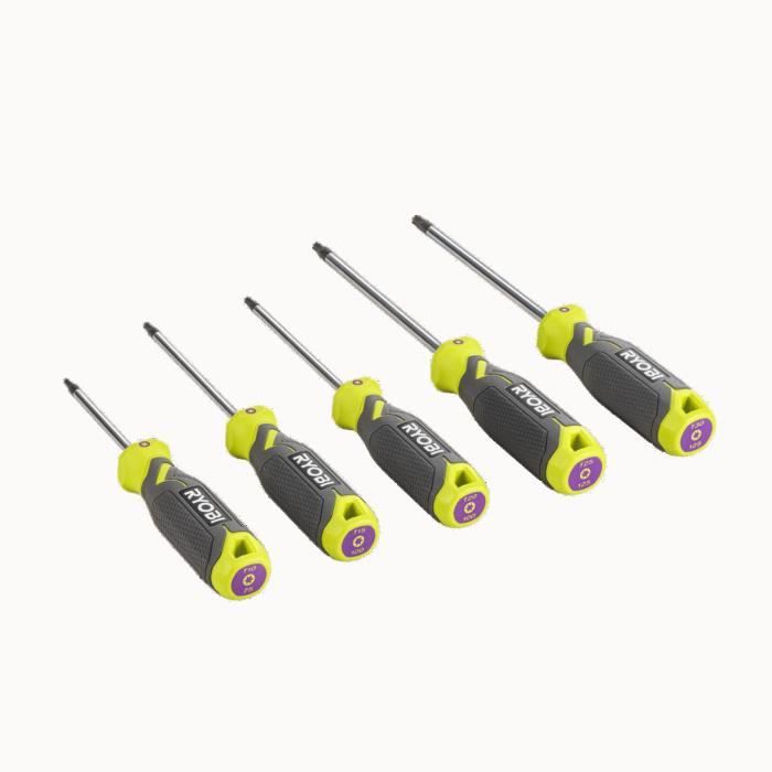 RYOBI - Jeu de 5 tournevis TORX avec lame aimantée T10, T15, T20, T25, T30 - RHSDST5