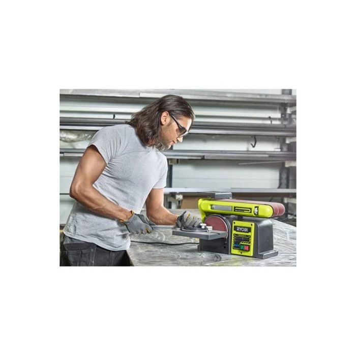 RYOBI - Ponceuse stationnaire a bande & disque 370 W - moteur induction + bande ponçage, disque ponçage, support & guide - RBDS4601G