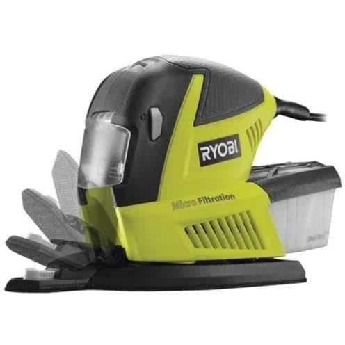 RYOBI - Ponceuse multifonction 180W - 6000-12000 osc/min + sac & 30 abrasifs (10x1/3 feuille, 10 triangles, 10 doigts) - RMS180-SA30