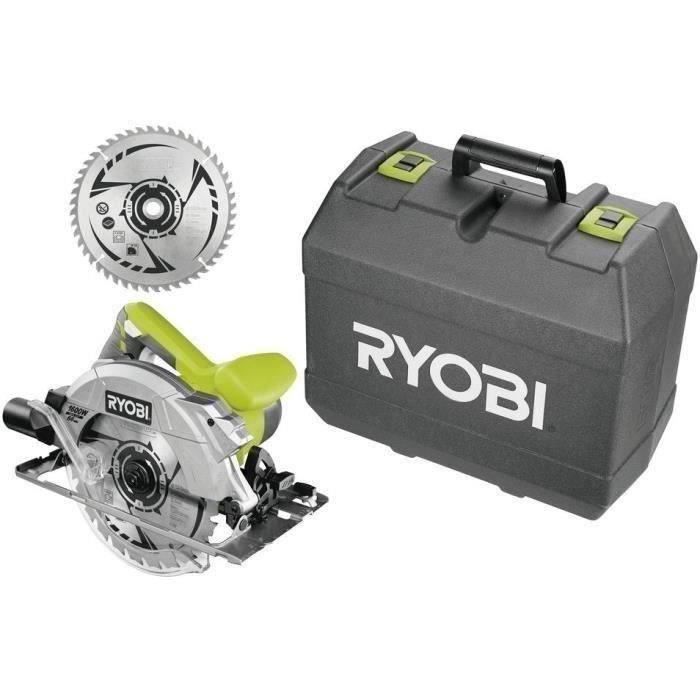 RYOBI - Scie circulaire 1 600 W laser + coffret, 2 lames 190 mm 24 & 48 dents, guide parallele, buse & clé de service - RCS1600-K2B