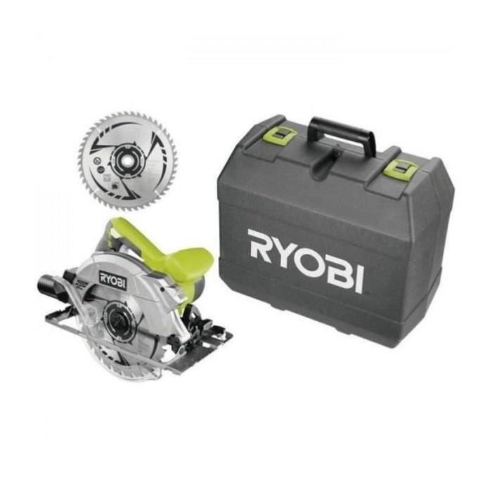 RYOBI - Scie circulaire 1 600 W laser + coffret, 2 lames 190 mm 24 & 48 dents, guide parallele, buse & clé de service - RCS1600-K2B