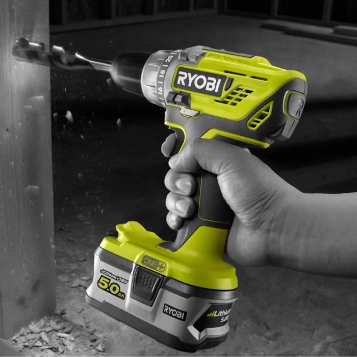 RYOBI - Perceuse-visseuse 18V ONE+ - 50 Nm - 500-1800 tr/min - mandrin 13 mm + 1 batterie 2 Ah, chargeur & sac - R18DD3-120S