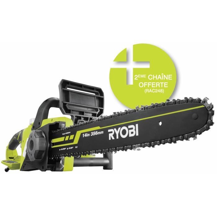 RYOBI - Tronçonneuse 1900 W - guide 35 cm - 15 m/s - tendeur sans outil - 2eme chaîne offerte - RCS1935B2C