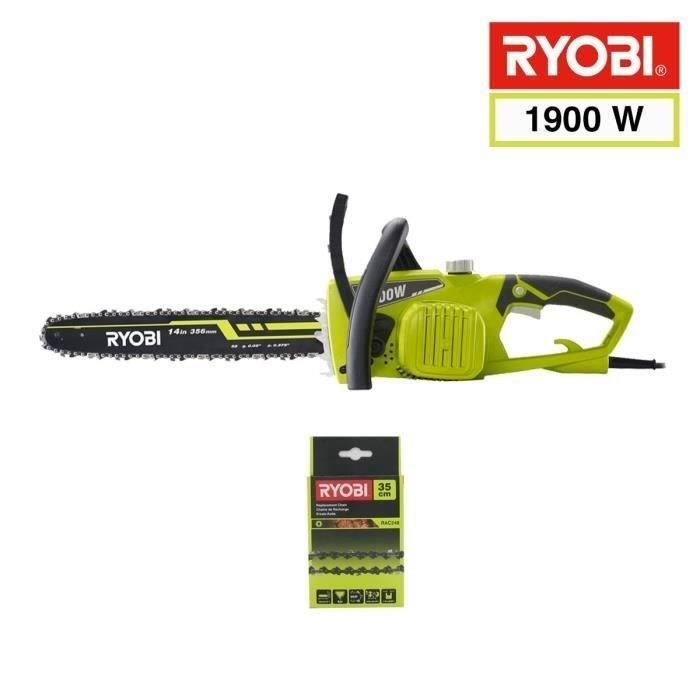 RYOBI - Tronçonneuse 1900 W - guide 35 cm - 15 m/s - tendeur sans outil - 2eme chaîne offerte - RCS1935B2C