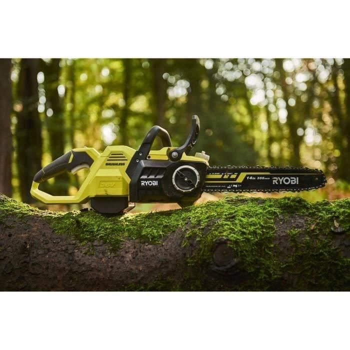 RYOBI - Tronçonneuse 36V MAXPOWER Brushless- guide 35 cm - 21 m/s - tendeur sans outil + batterie 5,0 Ah & chargeur - RY36CSX35A-150