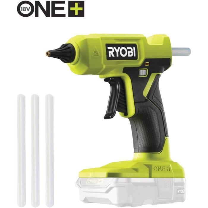 RYOBI - Pistolet a colle 18V ONE+ - chauffe en 3 min - indicateur de chauffe - diam. bâtons 12 mm - Avec 3 de colle - RGLU18-0