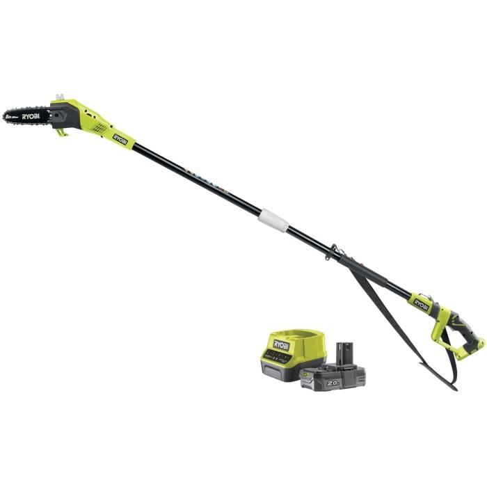 RYOBI - Élagueur sur perche 18V - guide 20 cm - 5,5 m/s - tube d'extension 95 cm fourni - batterie 2,0 Ah & chargeur - RPP182020