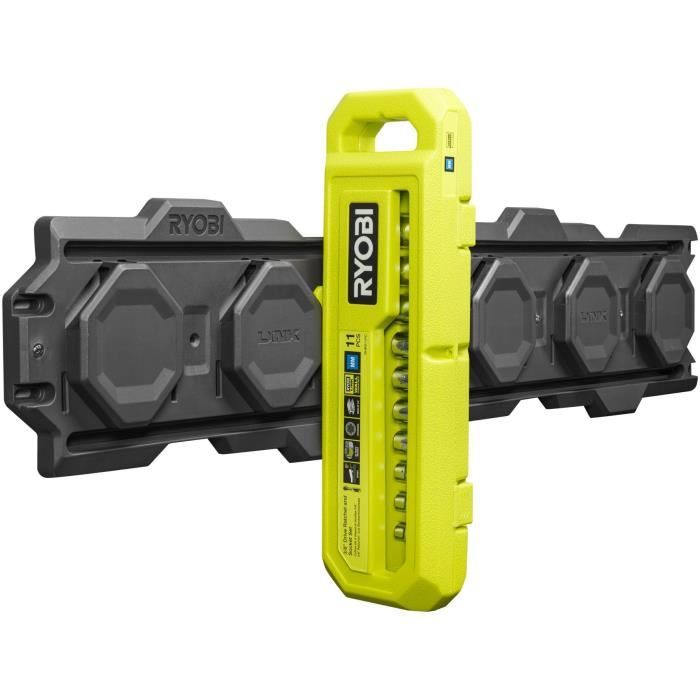 RYOBI - Coffret 1 clé 90 dents (angle de reprise 4°) et 10 douilles 3/8'' (de 8 a 17 mm) - Compatible Ryobi LINK - RHRS11PC