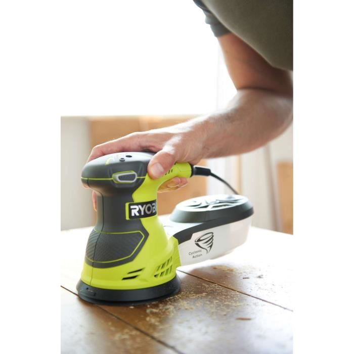 RYOBI - Ponceuse excentrique 300 W - 7 000-13 000 osc/min - diam. 125 mm - Livrée en sac de transport avec 20 abrasifs - ROS300A