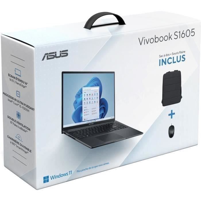 PC Portable ASUS VivoBook 16 S1605 | 16 WUXGA - Intel Core i5-11300H - RAM 8Go - 512Go SSD - Win 11 + Souris & Sac