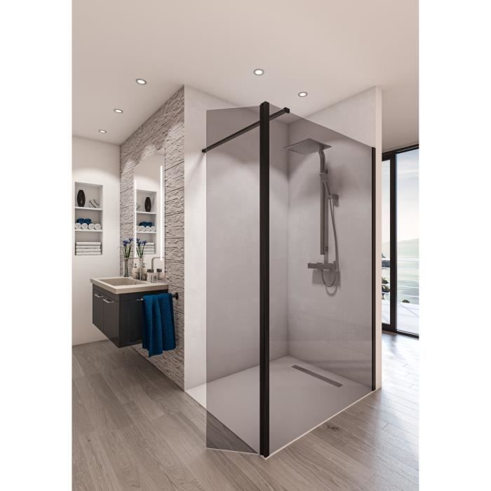 AURYS Paroi de douche en kit BALEARES  GREY - Verre Timeless 8 mm trempé by Saint-Gobain - L.100 cm x  H.198 cm