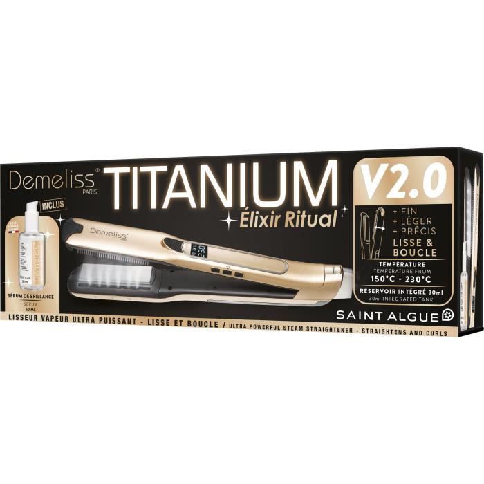 Coffret lisseur vapeur TITANIUM V2 ELIXIR RITUAL DEMELISS -  5 niveaux de température - Réservoir 30ml - Jusqu'a 230°c