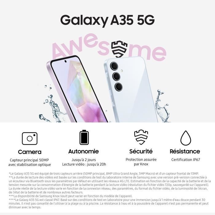 Smartphone Samsung Galaxy A35 5G 128Go Bleu