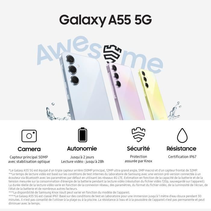 Smartphone Samsung Galaxy A55 5G 128Go Bleu nuit