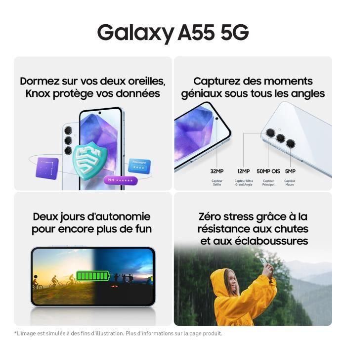 Smartphone Samsung Galaxy A55 5G 128Go Bleu nuit