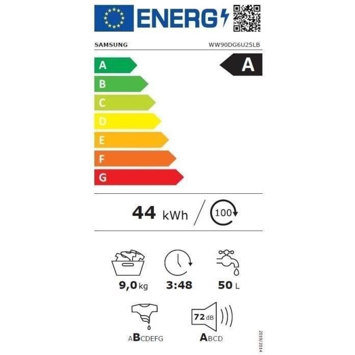 Lave-linge hublot SAMSUNG AI Ecobubble WW90DG6U25LB - 9 kg - Induction - L60cm - 1400 trs/min - Connecté - Noir