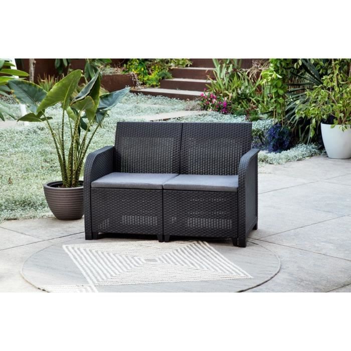 Banquette de jardin - Allibert by KETER - SanRemo - en résine imitation rotin tressé - Gris graphite