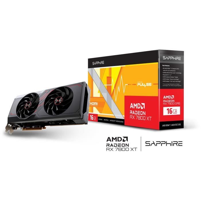 SAPPHIRE - Carte Graphique - PULSE AMD RADEON RX 7800 XT GAMING 16GB - GDDR6 - DUAL HDMI / DUAL DP