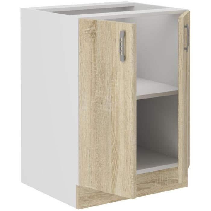 SARA Meuble bas - 2 portes - Décor chene sonoma - L60xP48xH82 cm - Plan de travail non inclus