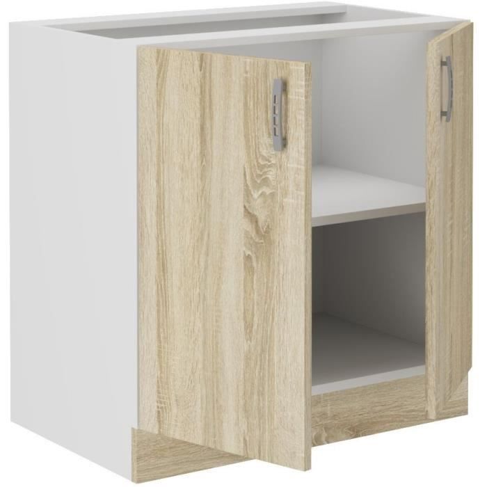 SARA Meuble bas - 2 portes - Décor chene sonoma - L80xP48xH82 cm - Plan de travail non inclus