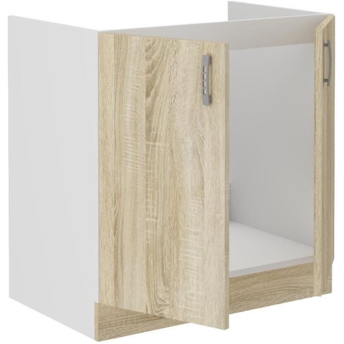 SARA Meuble bas evier - Décor chene sonoma - 2 portes Battantes - L80xP48xH82 cm