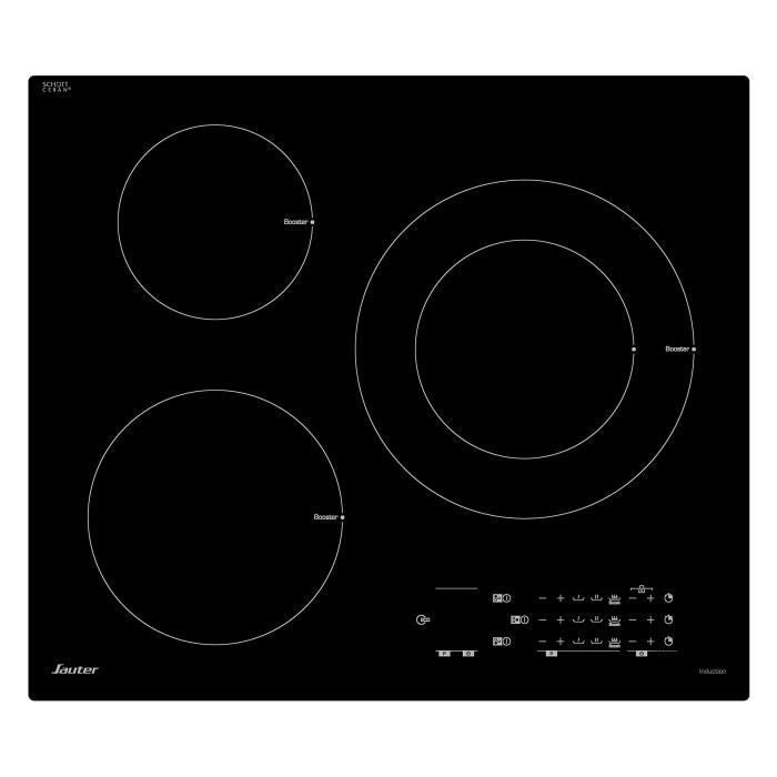 Table de cuisson induction - SAUTER - 3 zones - 7200 W - L60 x P52 cm - Revetement verre - Noir - SPI6300