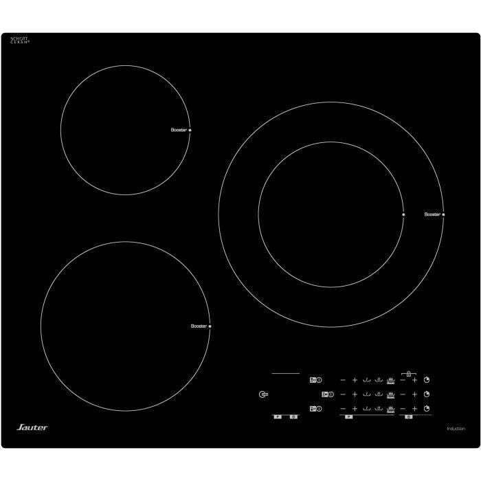 Table de cuisson induction SAUTER - 3 zones - 7200W - L60 x P52 cm - SPI5361B - Revetement verre - Noir