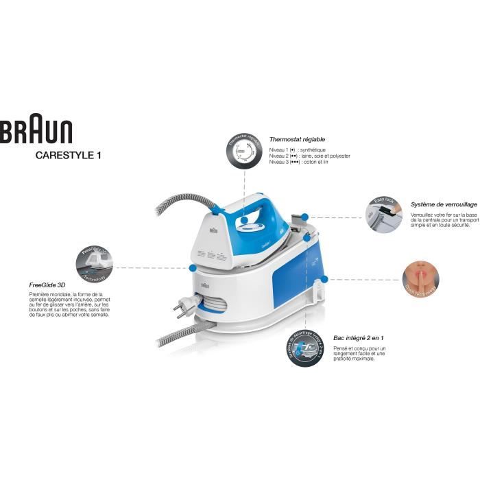 BRAUN IS1012BL - Centrale Vapeur Carestyle 1 - 5,5 bars - Pression Vapeur 340 g/min - Contenance 1,5 L