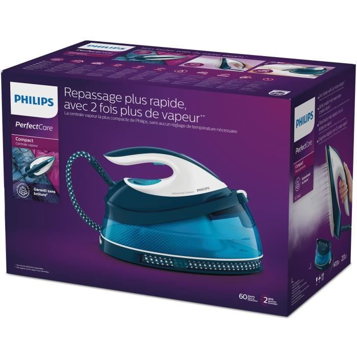 PHILIPS Centrale vapeur PerfectCare Compact GC7840/20, 6,5 bars, Pressing 400 g/min, Débit vapeur 120 g/min, Systeme sans réglage