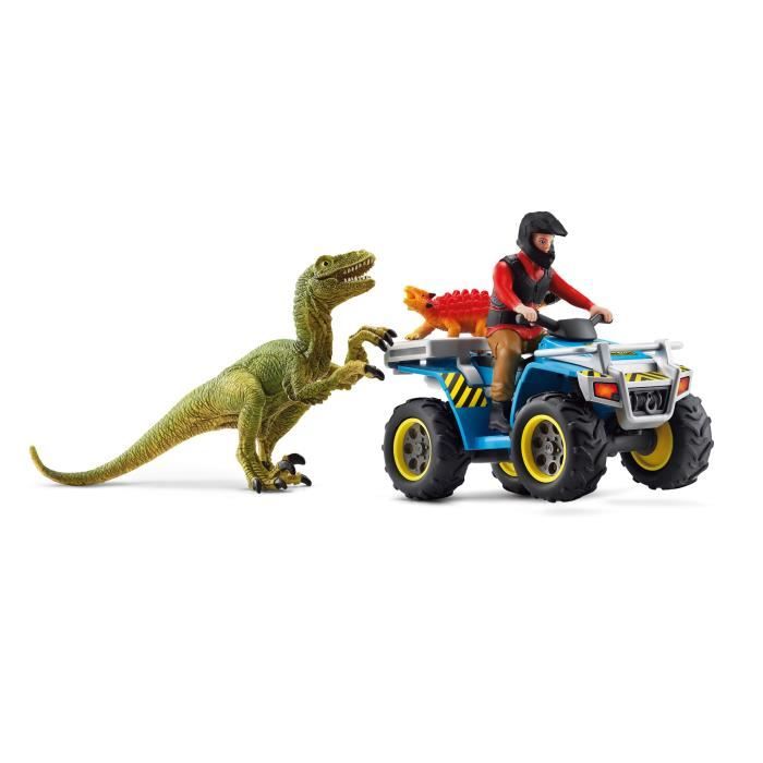 Fuite sur quad face au vélociraptor - Ensemble de Jouets Préhistoriques de 5 Pieces pour Garçons et Filles a Partir de 4 ans -