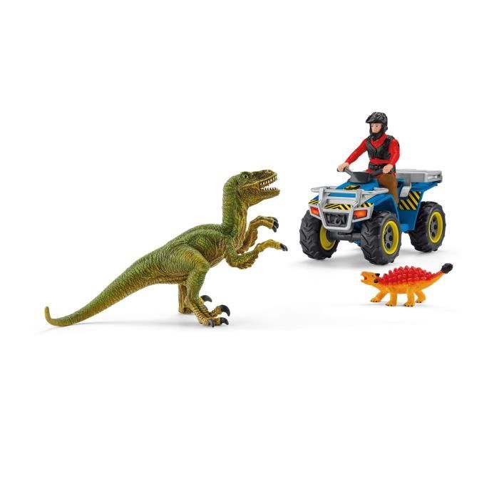 Fuite sur quad face au vélociraptor - Ensemble de Jouets Préhistoriques de 5 Pieces pour Garçons et Filles a Partir de 4 ans -