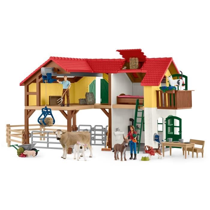 Ferme avec étable et animaux, coffret de 97 pieces avec figurines, Schleich 42407 Farm World