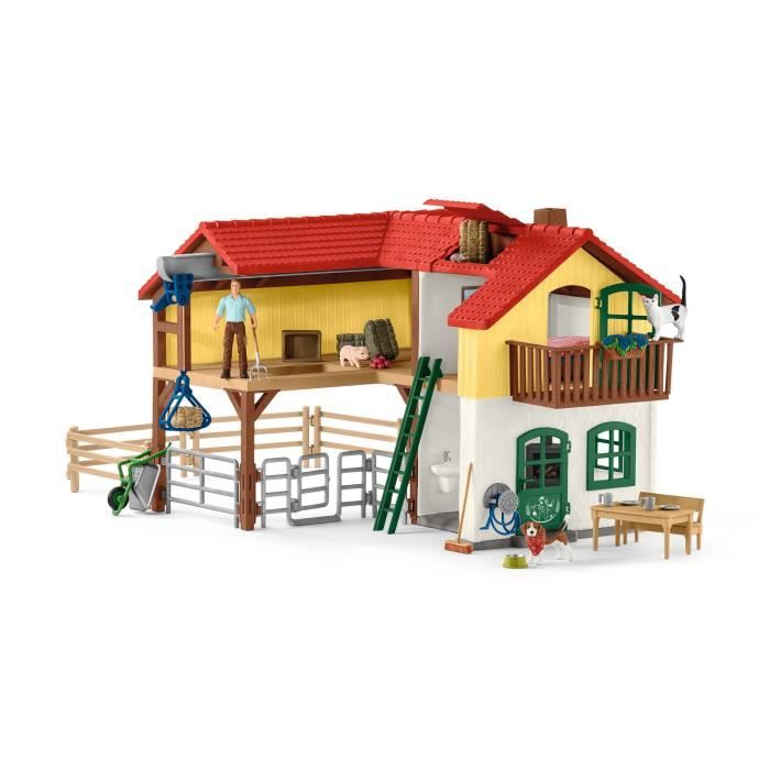 Ferme avec étable et animaux, coffret de 97 pieces avec figurines, Schleich 42407 Farm World