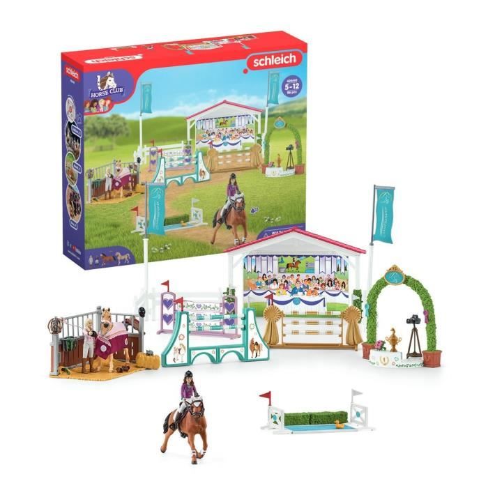 Tournoi équestre entre amis, coffret schleich avec 86 éléments inclus dont 1 cheval schleich et 2 personnages, coffret figurines