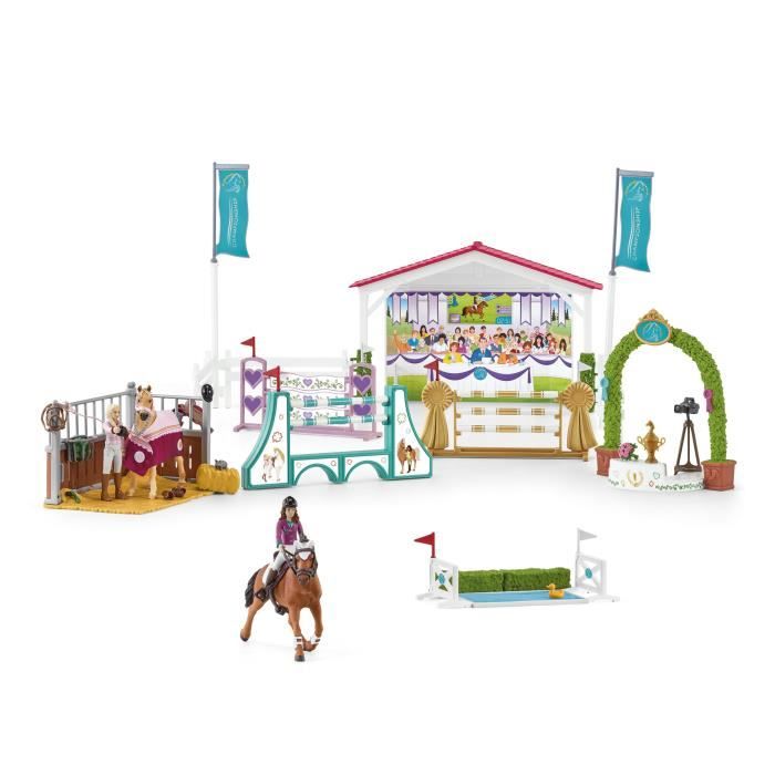 Tournoi équestre entre amis, coffret schleich avec 86 éléments inclus dont 1 cheval schleich et 2 personnages, coffret figurines