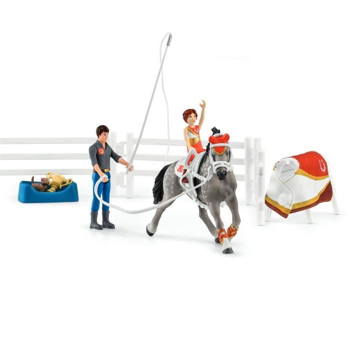 Coffret d'entraînement a la voltige de Mia, coffret schleich avec 18 éléments inclus dont 1 cheval schleich et 2 personnages,