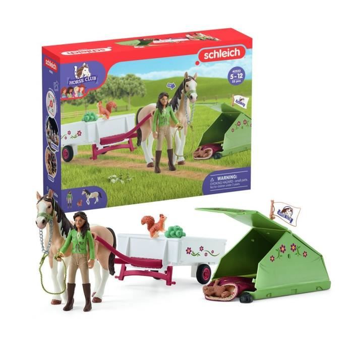 Aventures au camping de Sarah, coffret schleich avec 23 éléments inclus dont 1 cheval schleich et 1 personnage, coffret figurines