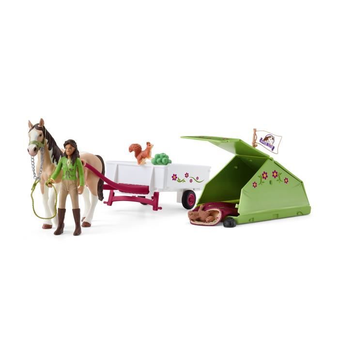 Aventures au camping de Sarah, coffret schleich avec 23 éléments inclus dont 1 cheval schleich et 1 personnage, coffret figurines