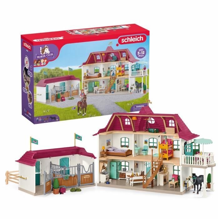 Grand Centre Équestre de Lakeside pour chevaux schleich, Coffret figurines schleich avec 192 éléments inclus dont 2 chevaux, Écurie